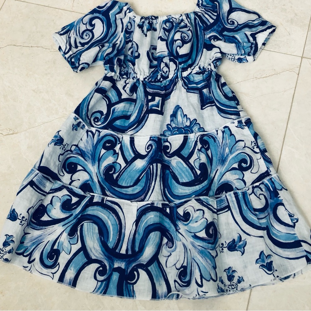 Blue Swirl Linen Kids Dress. Size 3T